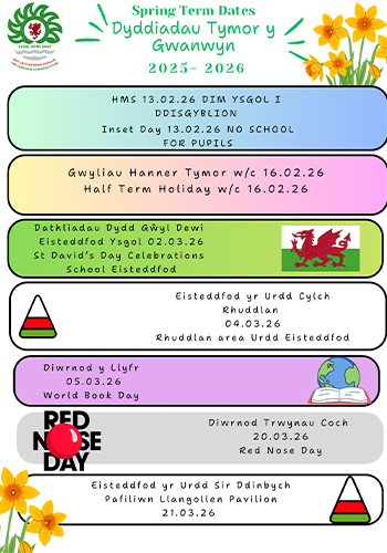 Poster Dydiadau Tymor y Gwanwyn 2025-26